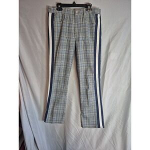 MOTHER The Insider Ankle Plaid Pants w/ Navy Blue Side Stripe - Size 28